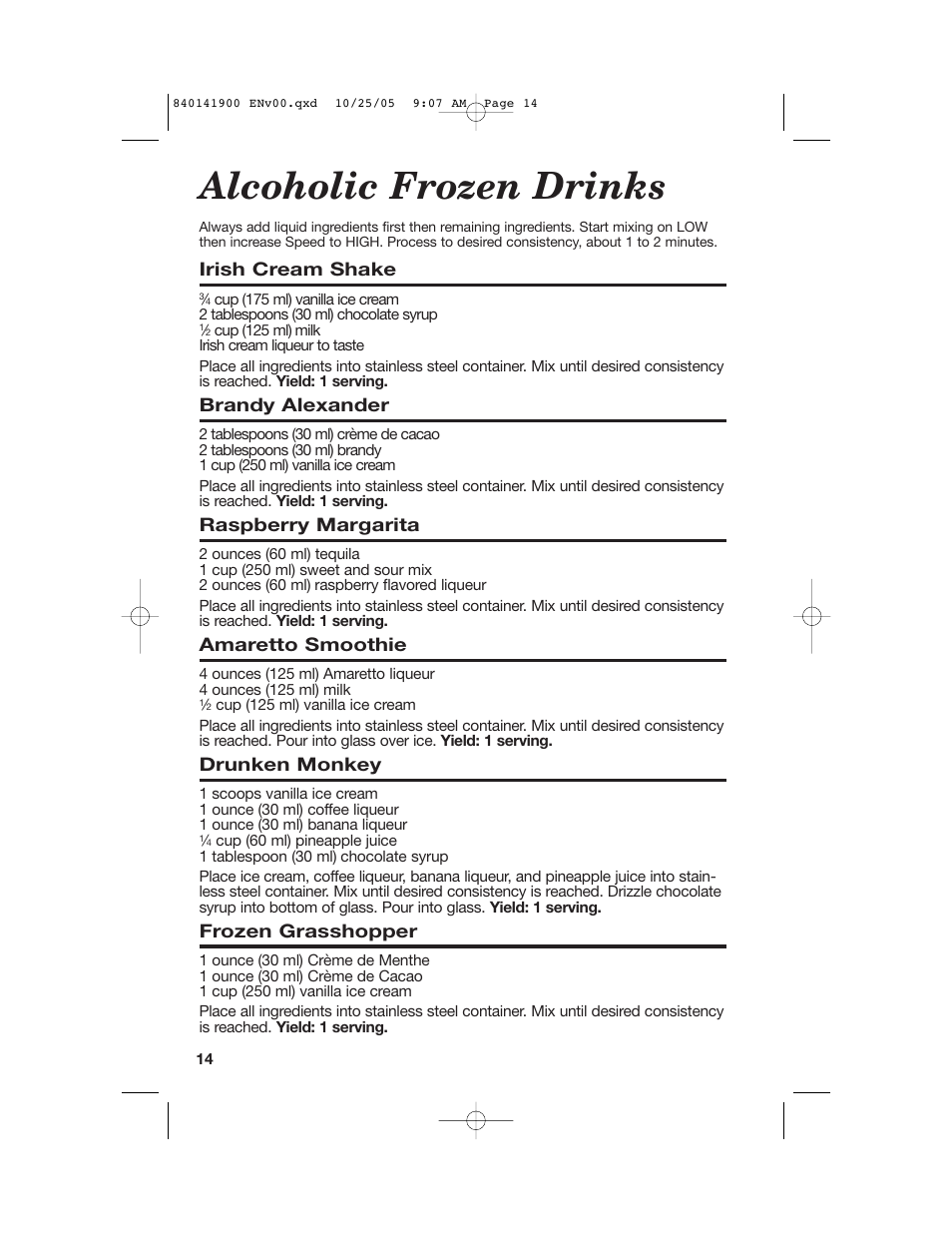 Alcoholic frozen drinks | Hamilton Beach 840141900 User Manual | Page 14 / 40