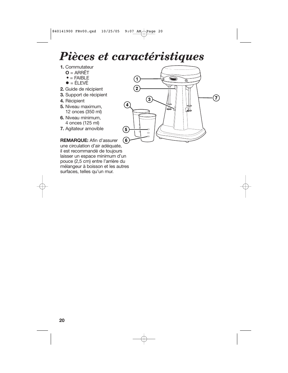 Pièces et caractéristiques | Hamilton Beach 840141900 User Manual | Page 20 / 40