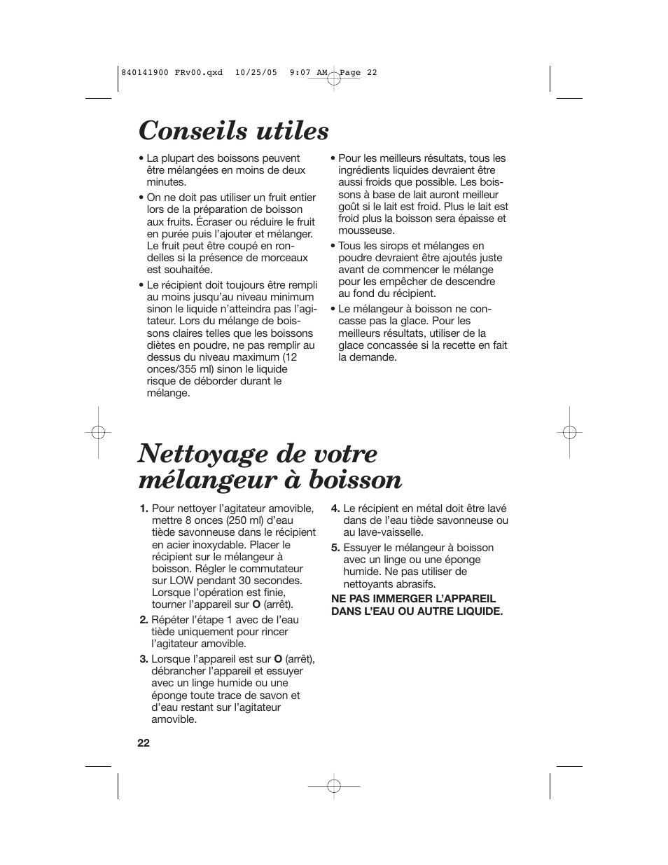 Conseils utiles, Nettoyage de votre mélangeur à boisson | Hamilton Beach 840141900 User Manual | Page 22 / 40