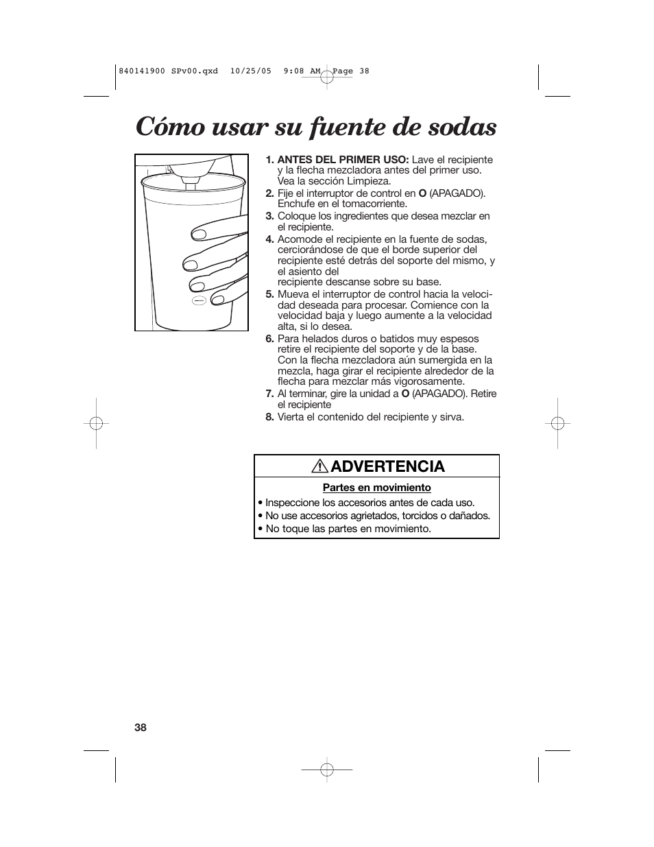 Cómo usar su fuente de sodas, Advertencia | Hamilton Beach 840141900 User Manual | Page 38 / 40