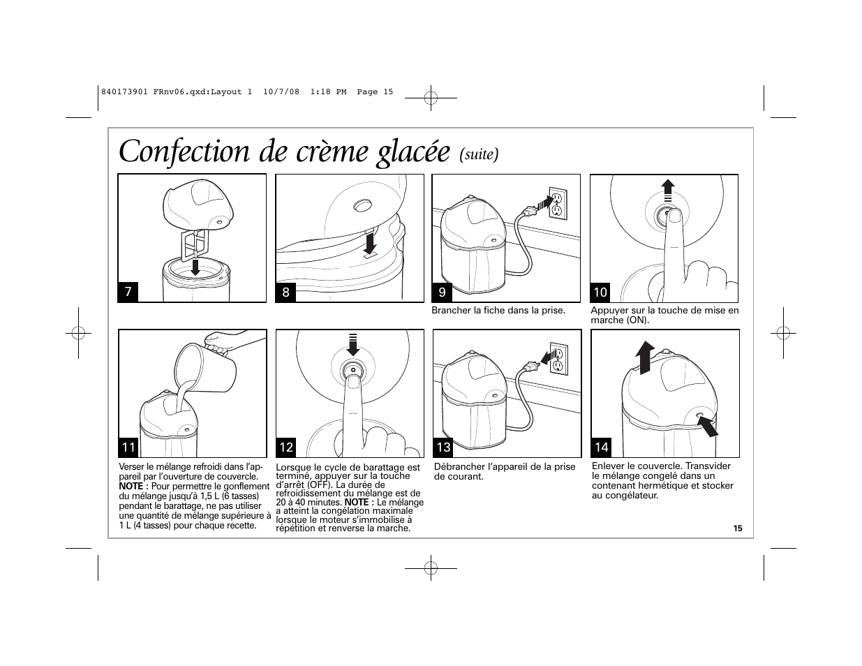 Confection de crème glacée, Suite) | Hamilton Beach 68320 User Manual | Page 15 / 32