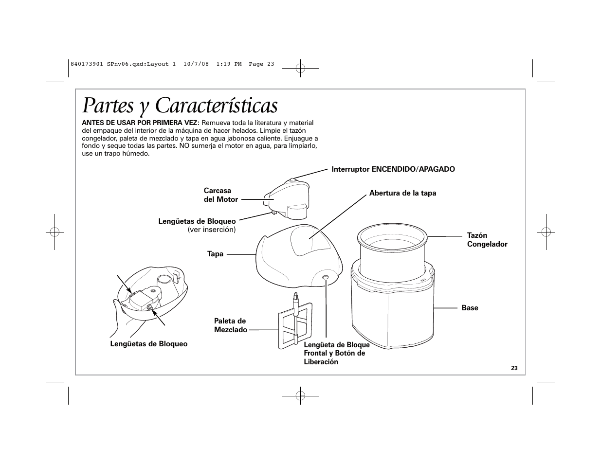 Partes y características | Hamilton Beach 68320 User Manual | Page 23 / 32