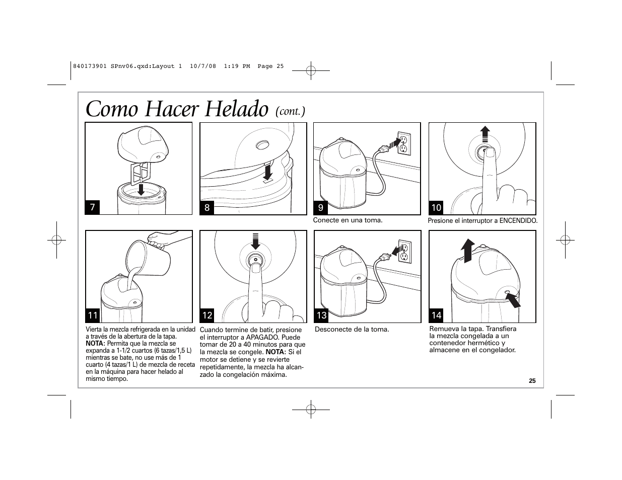 Como hacer helado, Cont.) | Hamilton Beach 68320 User Manual | Page 25 / 32