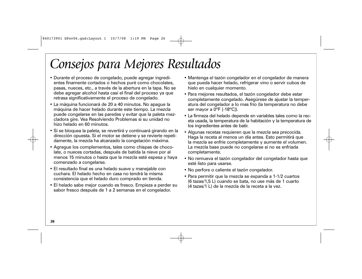 Consejos para mejores resultados | Hamilton Beach 68320 User Manual | Page 26 / 32