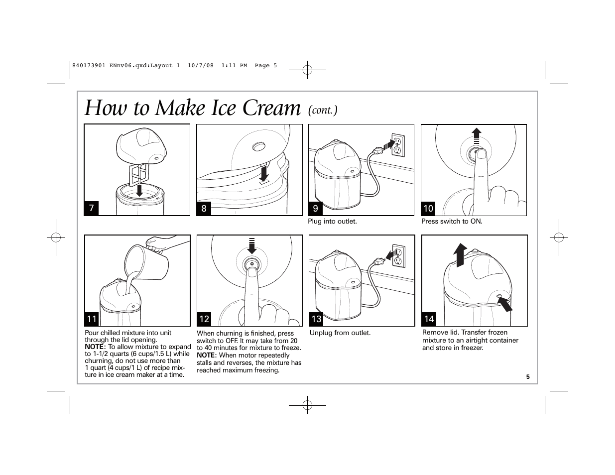 How to make ice cream, Cont.) | Hamilton Beach 68320 User Manual | Page 5 / 32