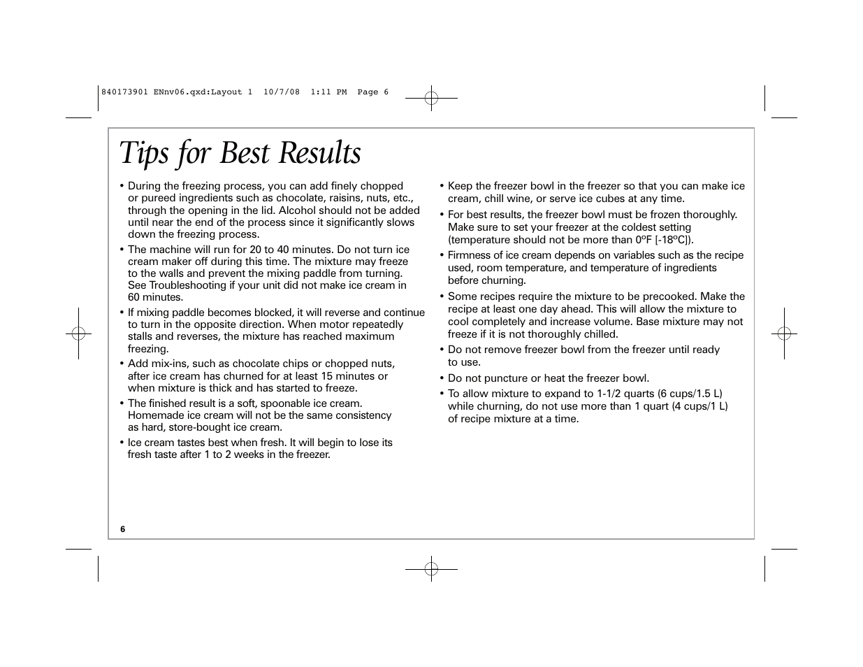 Tips for best results | Hamilton Beach 68320 User Manual | Page 6 / 32