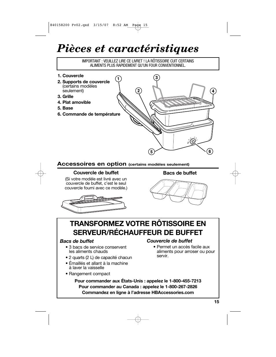 Pièces et caractéristiques | Hamilton Beach Roaster Oven User Manual | Page 15 / 40