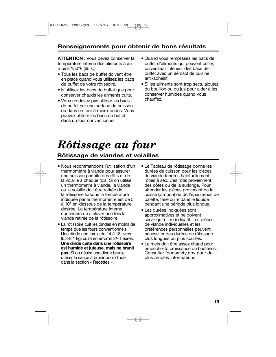 Rôtissage au four | Hamilton Beach Roaster Oven User Manual | Page 19 / 40