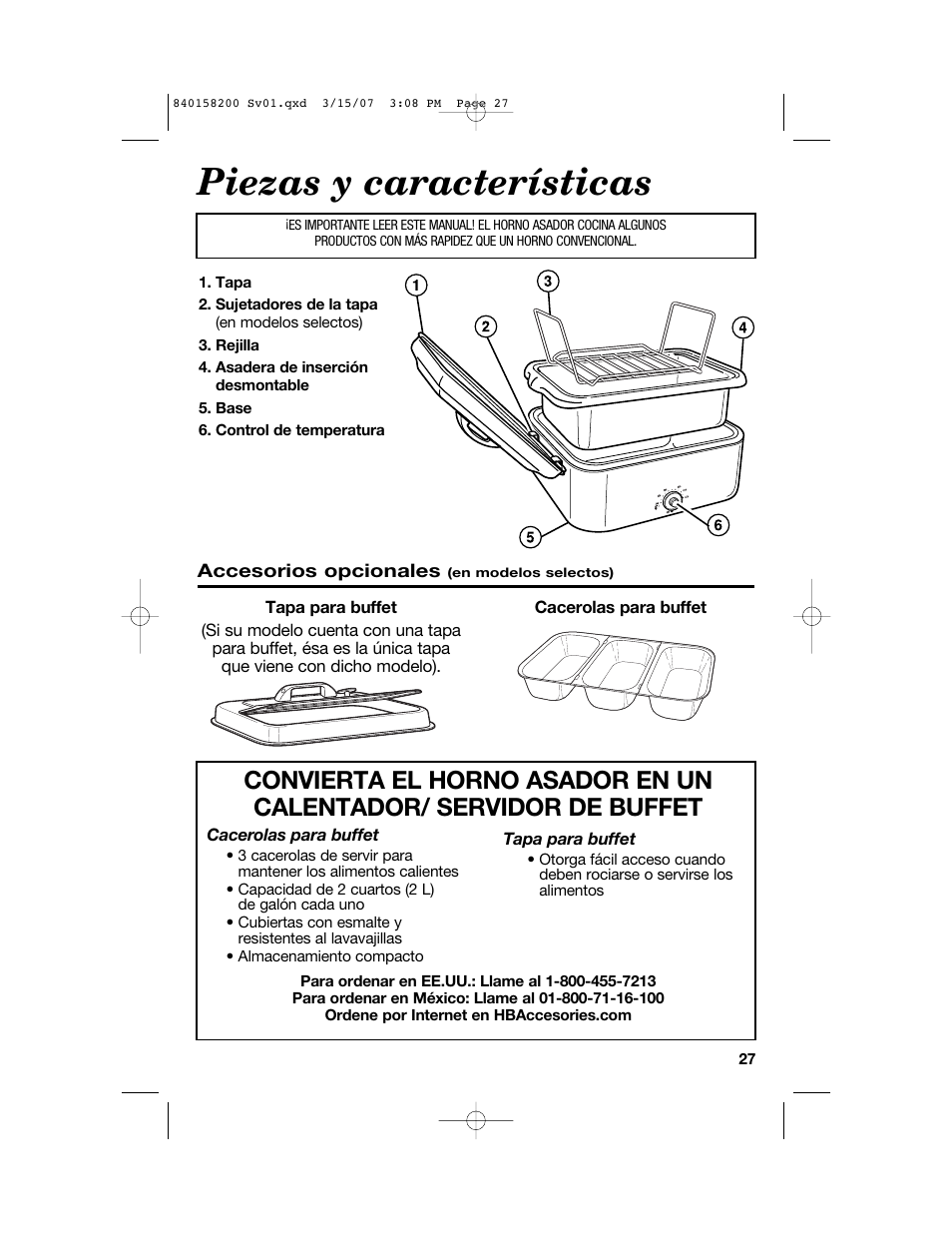 Piezas y características | Hamilton Beach Roaster Oven User Manual | Page 27 / 40