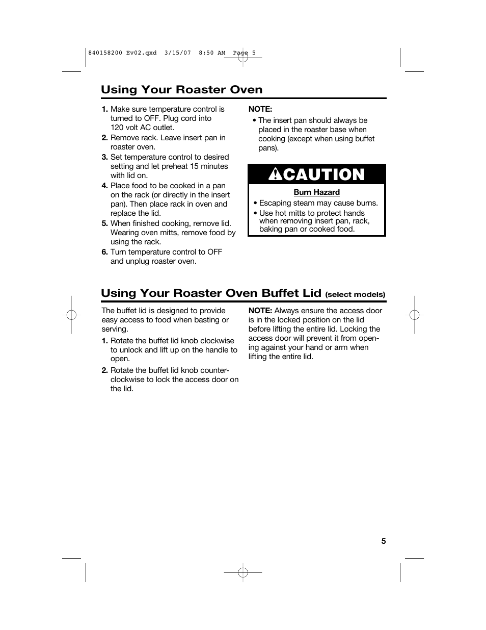 Wcaution, Using your roaster oven, Using your roaster oven buffet lid | Hamilton Beach Roaster Oven User Manual | Page 5 / 40