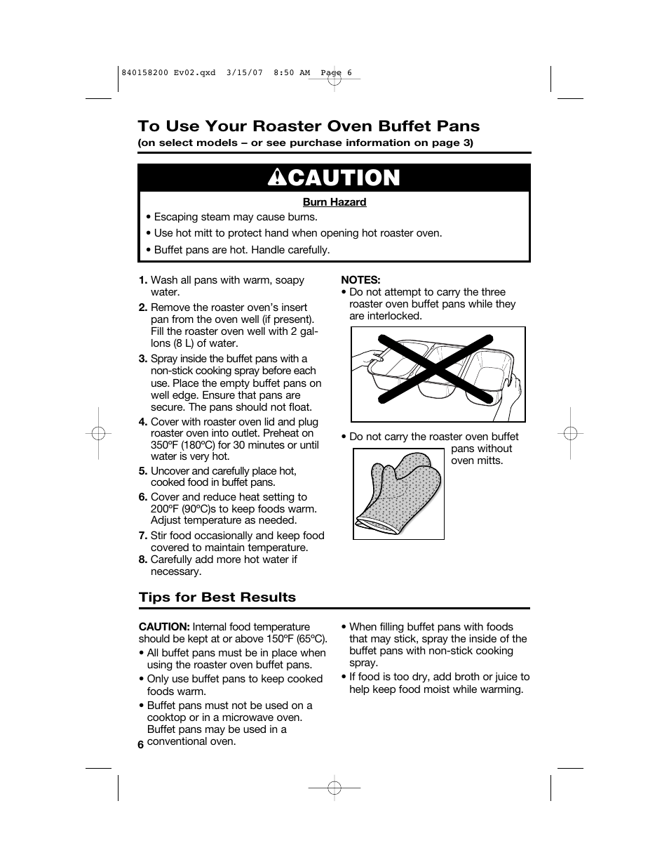 Wcaution | Hamilton Beach Roaster Oven User Manual | Page 6 / 40