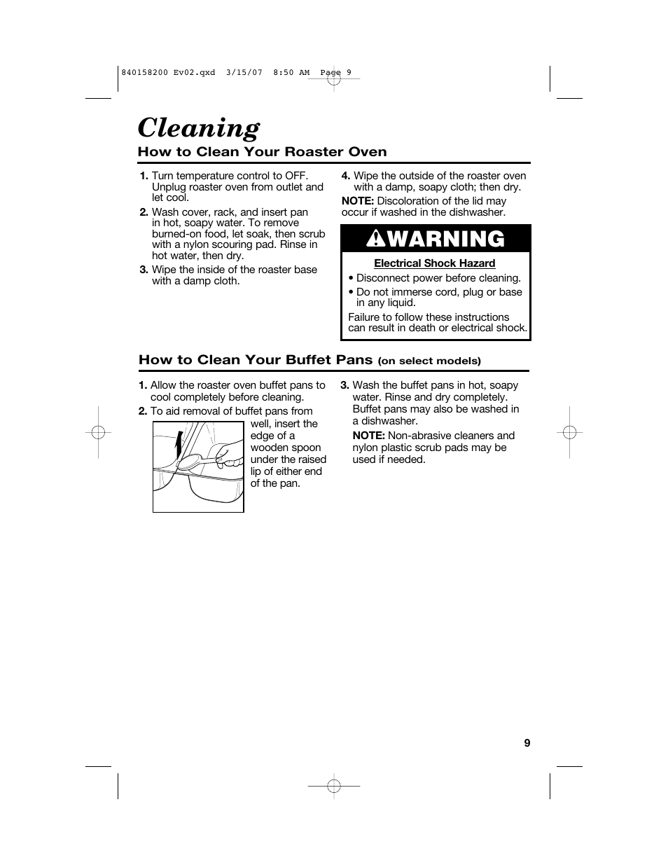 Cleaning, Wwarning | Hamilton Beach Roaster Oven User Manual | Page 9 / 40