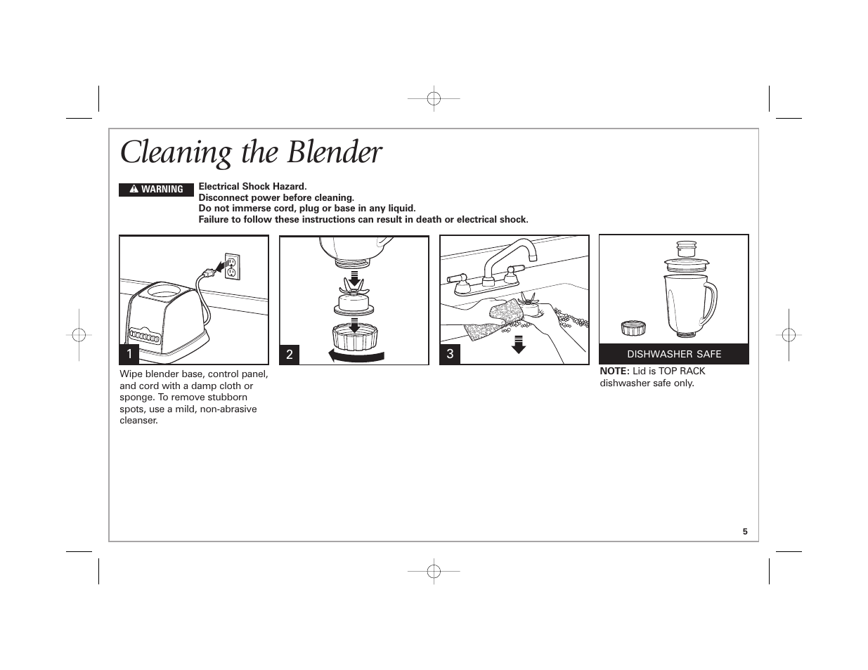 Cleaning the blender | Hamilton Beach Classic Chrome Blender User Manual | Page 5 / 24