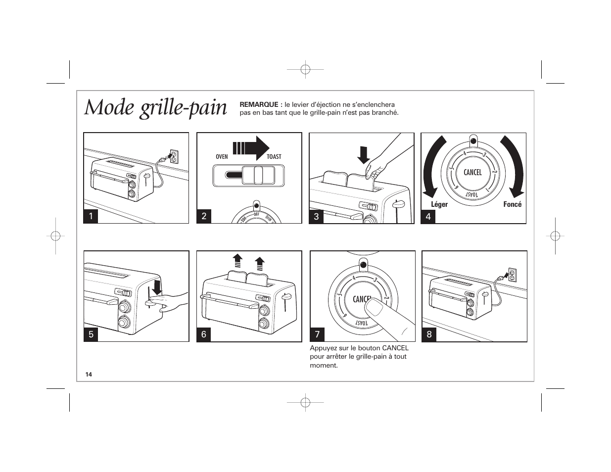Mode grille-pain | Hamilton Beach 22709C User Manual | Page 14 / 32