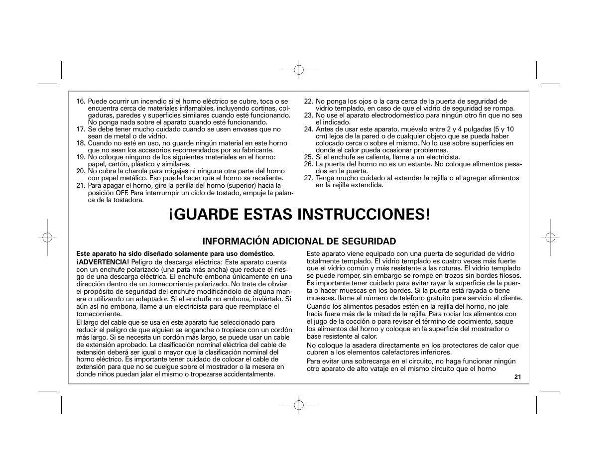 Guarde estas instrucciones | Hamilton Beach 22709C User Manual | Page 21 / 32