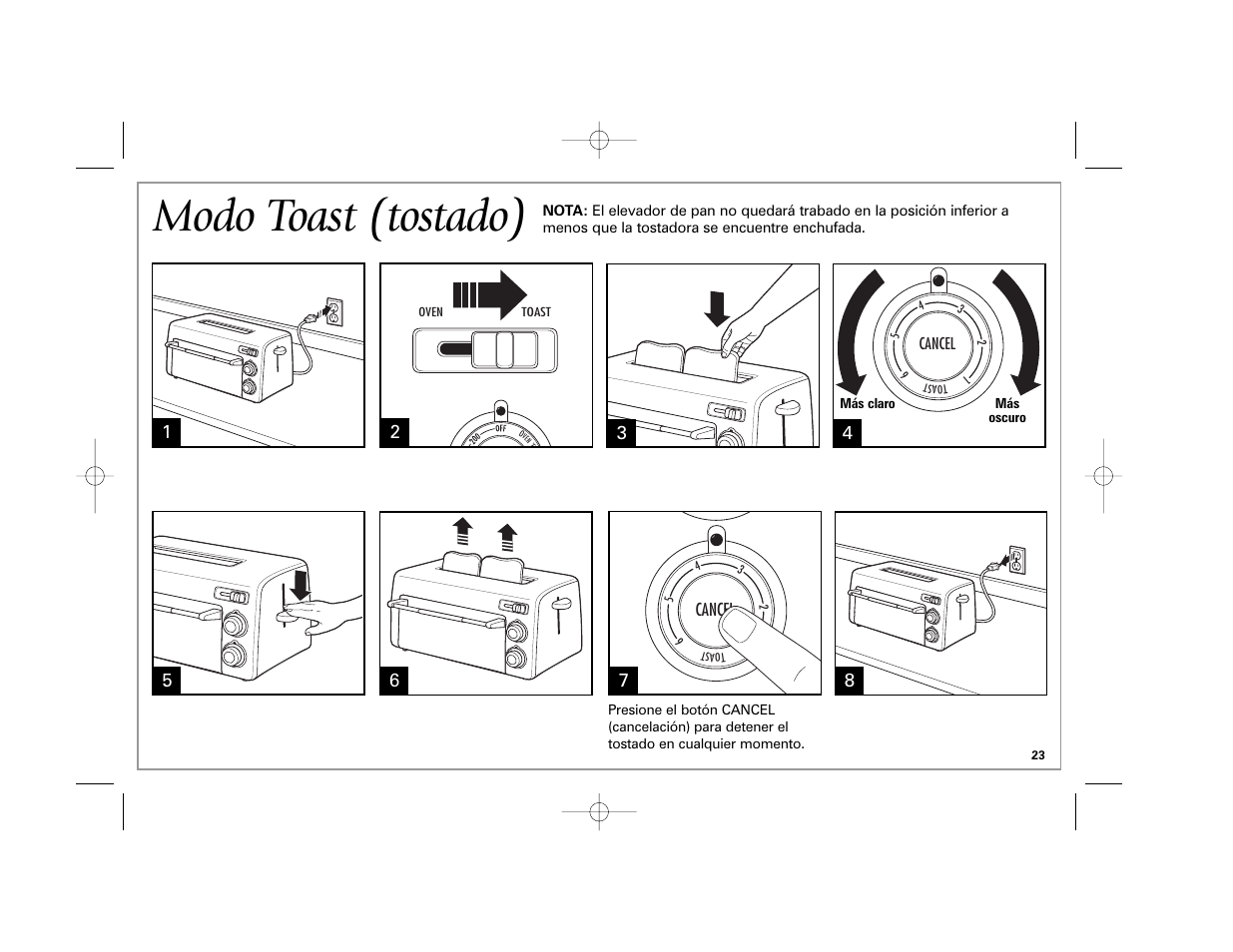 Modo toast (tostado) | Hamilton Beach 22709C User Manual | Page 23 / 32