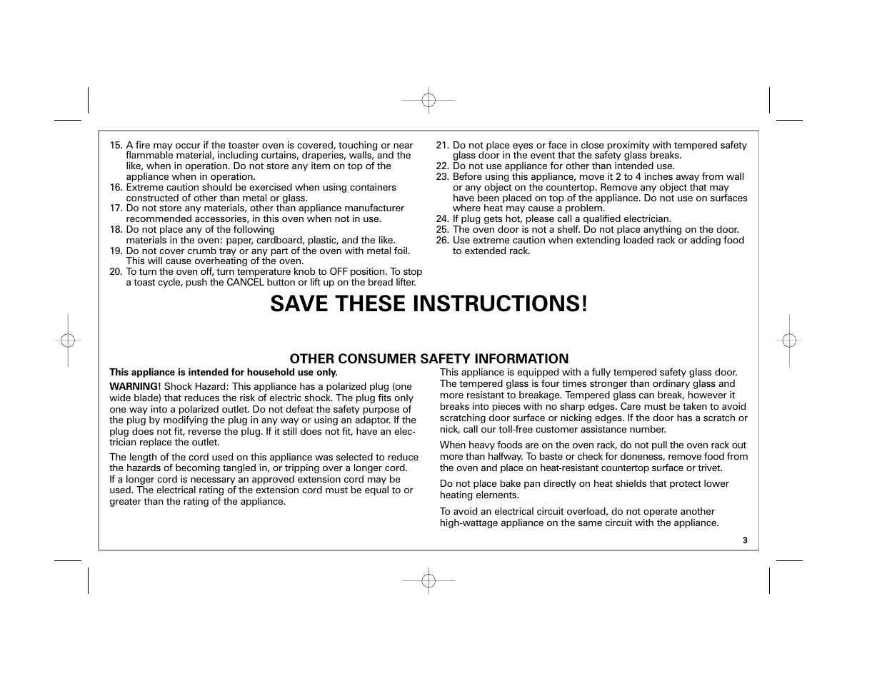 Save these instructions | Hamilton Beach 22709C User Manual | Page 3 / 32