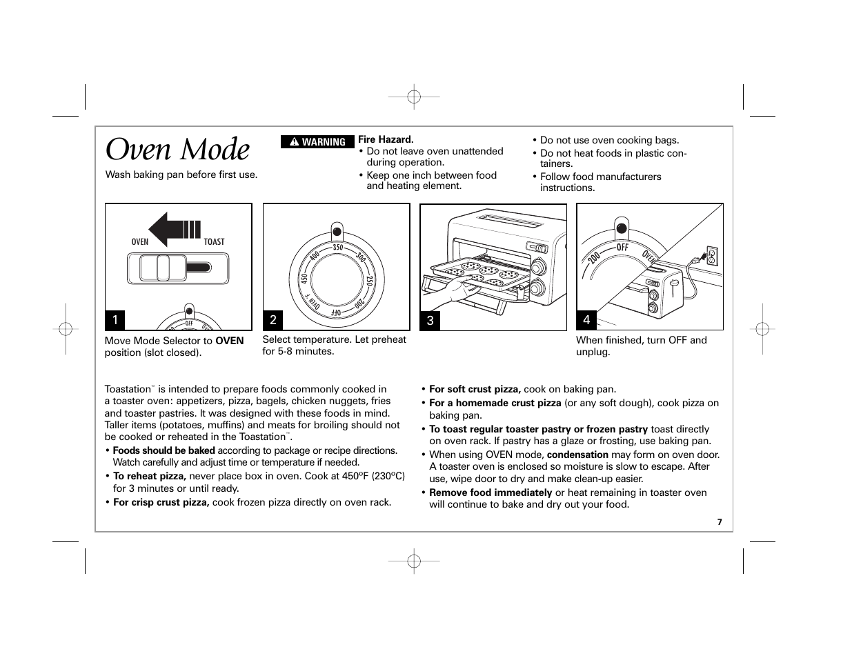 Oven mode | Hamilton Beach 22709C User Manual | Page 7 / 32