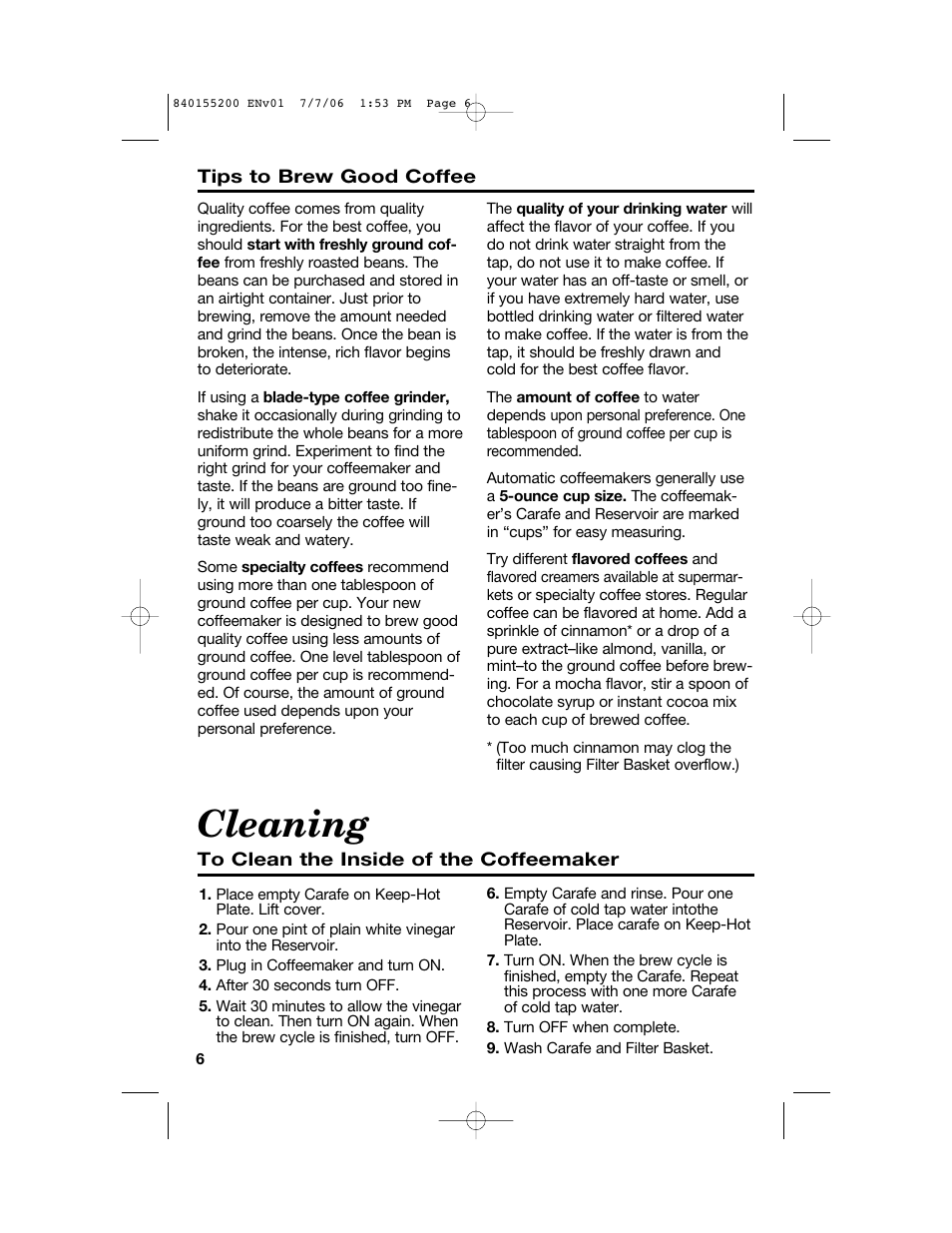 Cleaning | Hamilton Beach 840155200 User Manual | Page 6 / 28