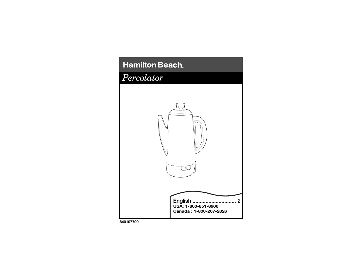 Hamilton Beach Percolator User Manual | 5 pages