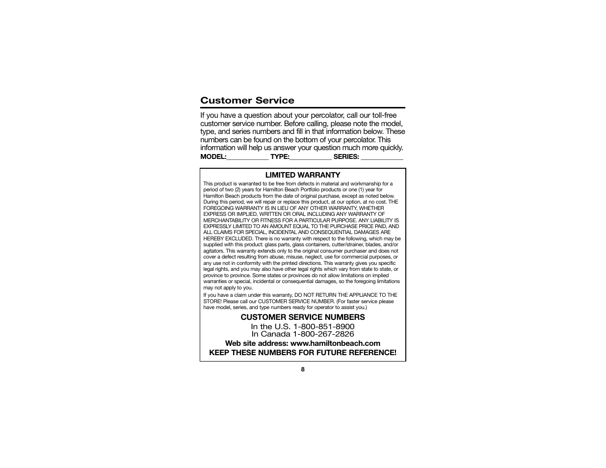 Hamilton Beach Percolator User Manual | Page 5 / 5