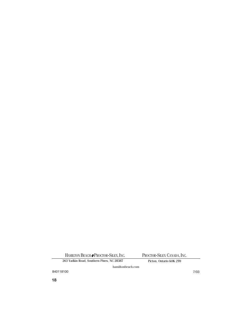 Hamilton Beach 840118100 User Manual | Page 18 / 18