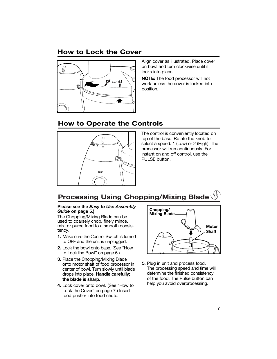 Processing using chopping/mixing blade, How to operate the controls, How to lock the cover | Hamilton Beach 840118100 User Manual | Page 7 / 18