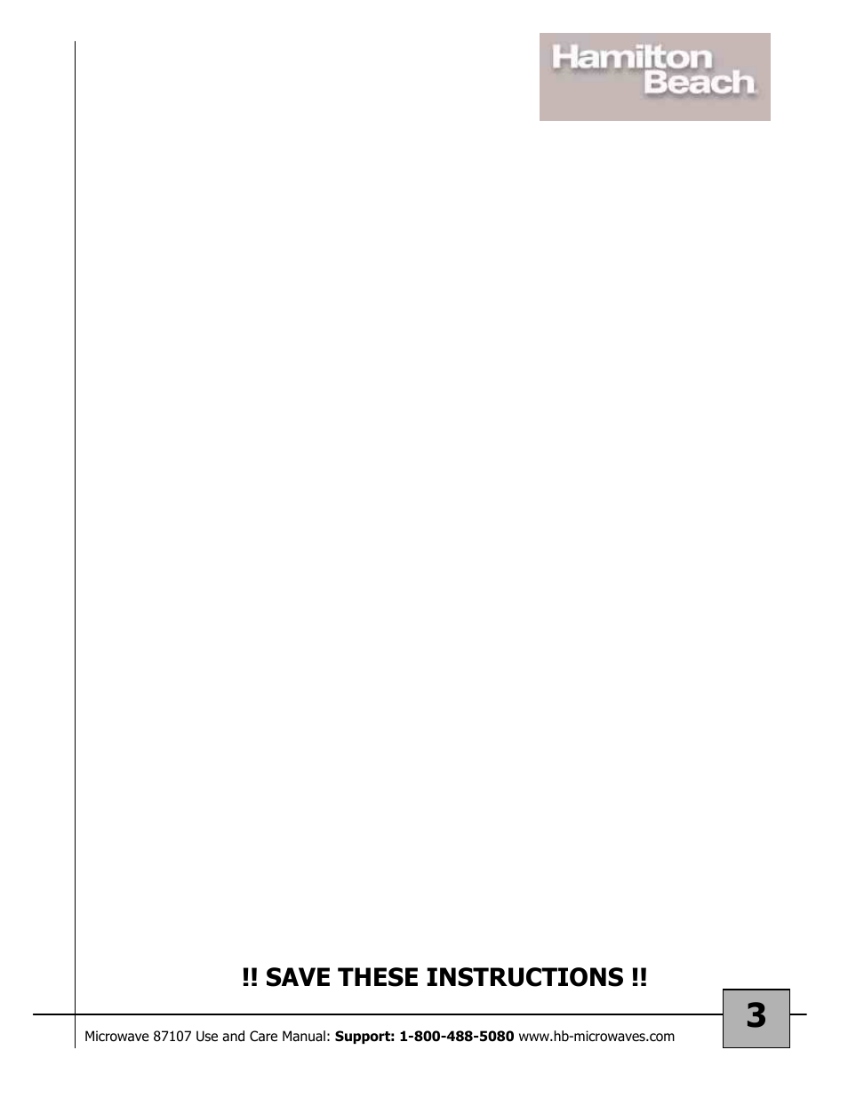 Save these instructions | Hamilton Beach 87107 User Manual | Page 3 / 19