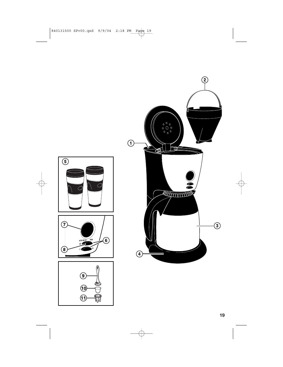 Partes y características | Hamilton Beach Stay or Go Coffeemaker User Manual | Page 19 / 28