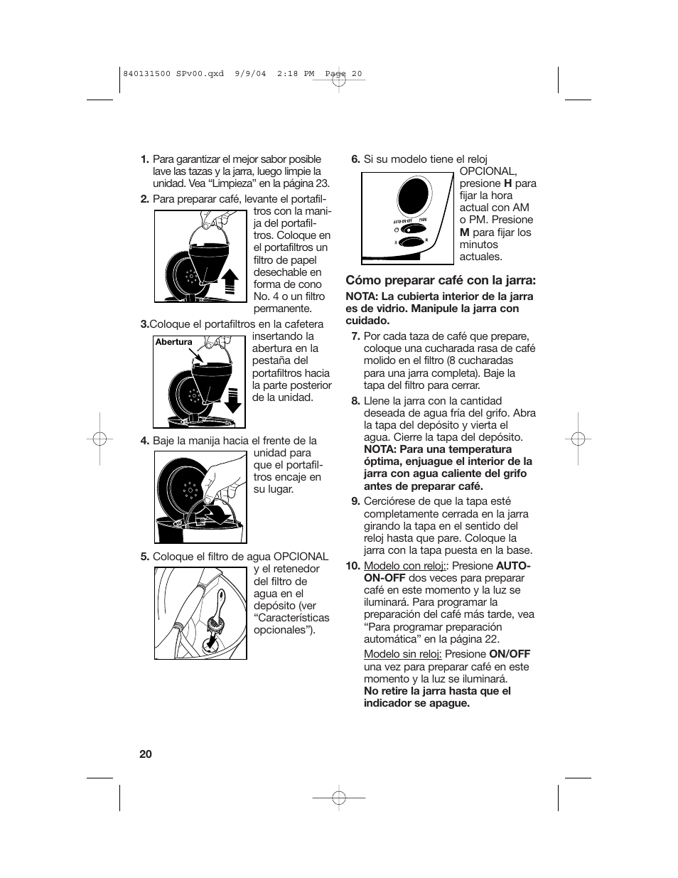 Cómo preparar café | Hamilton Beach Stay or Go Coffeemaker User Manual | Page 20 / 28