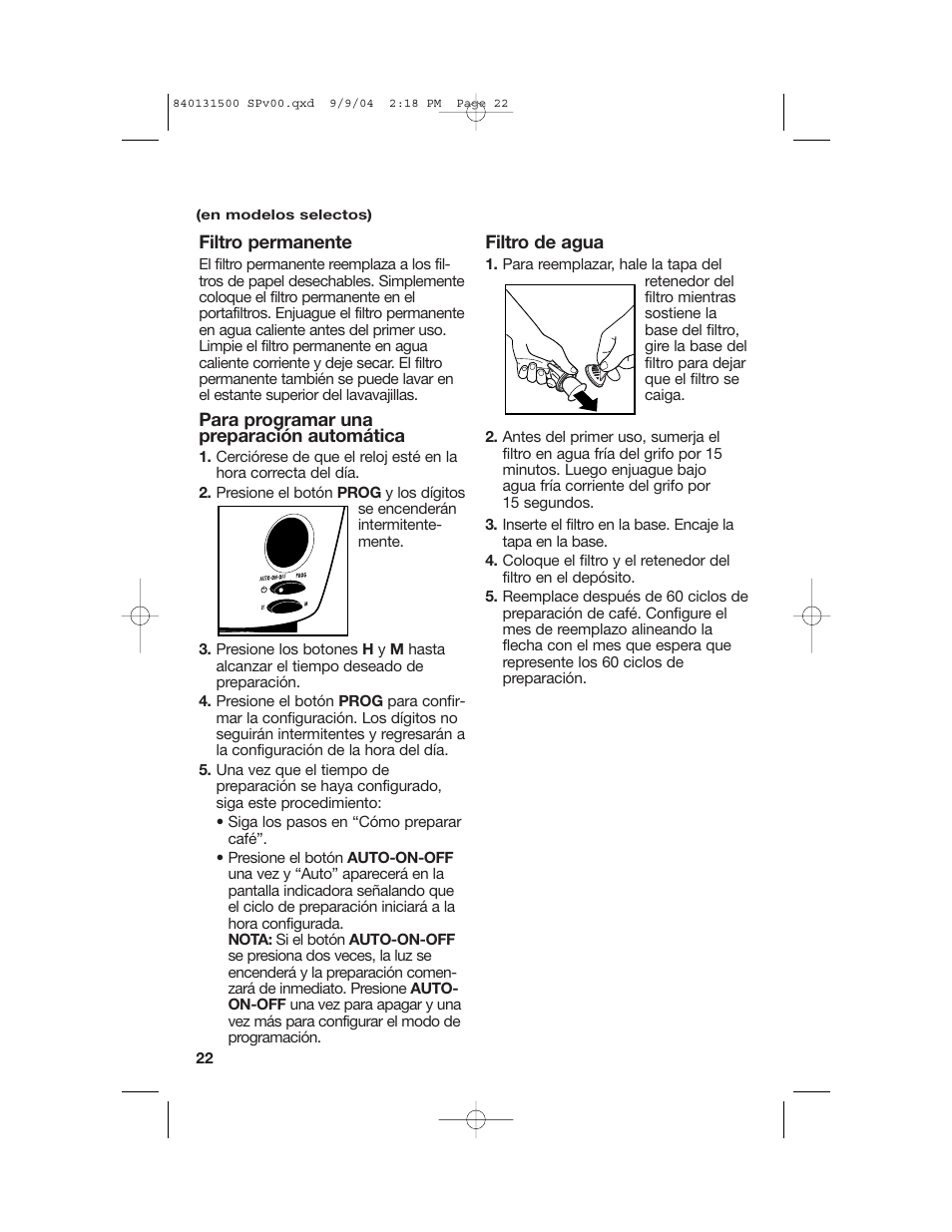 Características opcionales | Hamilton Beach Stay or Go Coffeemaker User Manual | Page 22 / 28