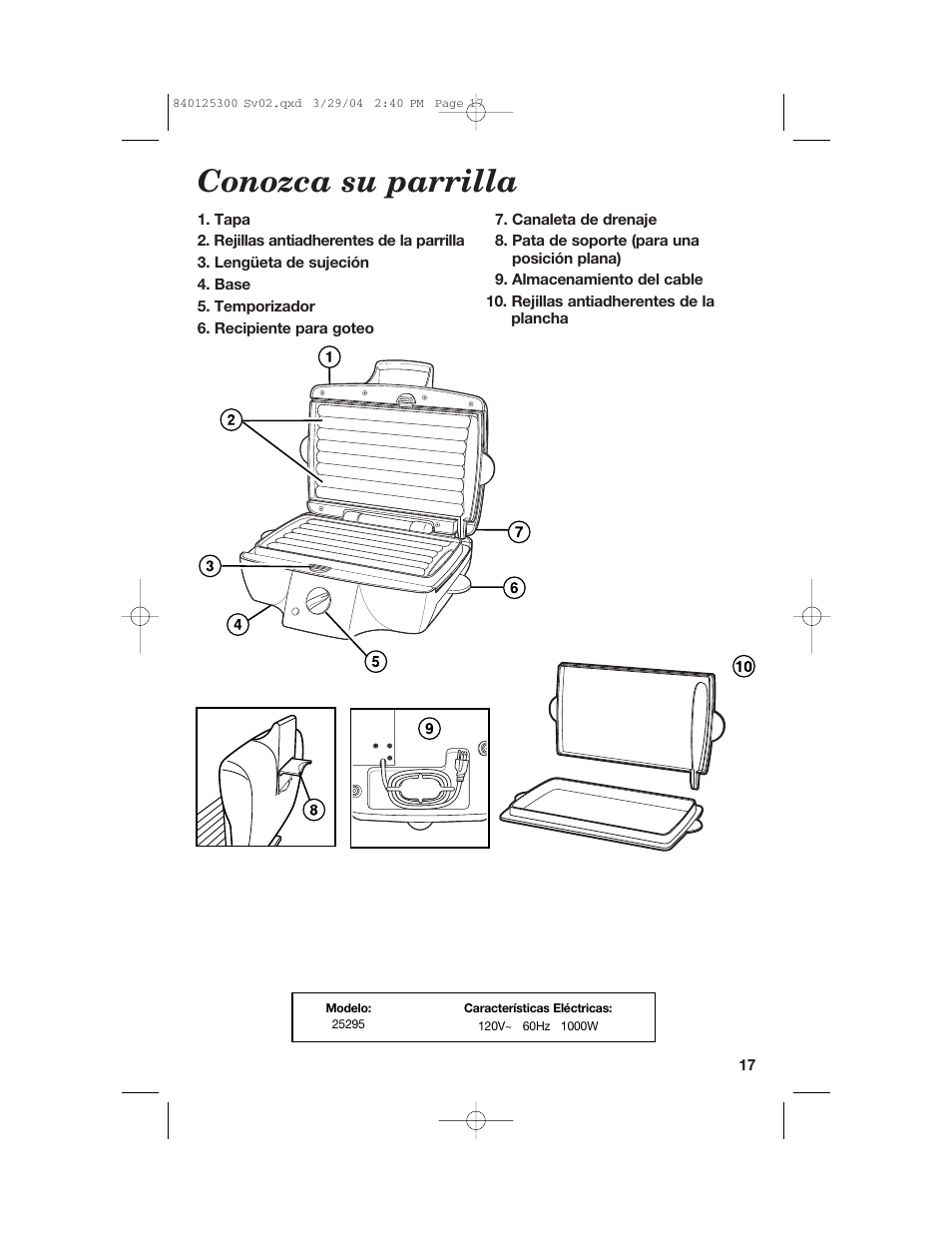 Conozca su parrilla | Hamilton Beach 25295 User Manual | Page 17 / 24