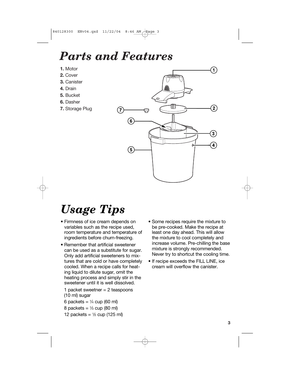 Parts and features, Usage tips | Hamilton Beach 68330 User Manual | Page 3 / 32