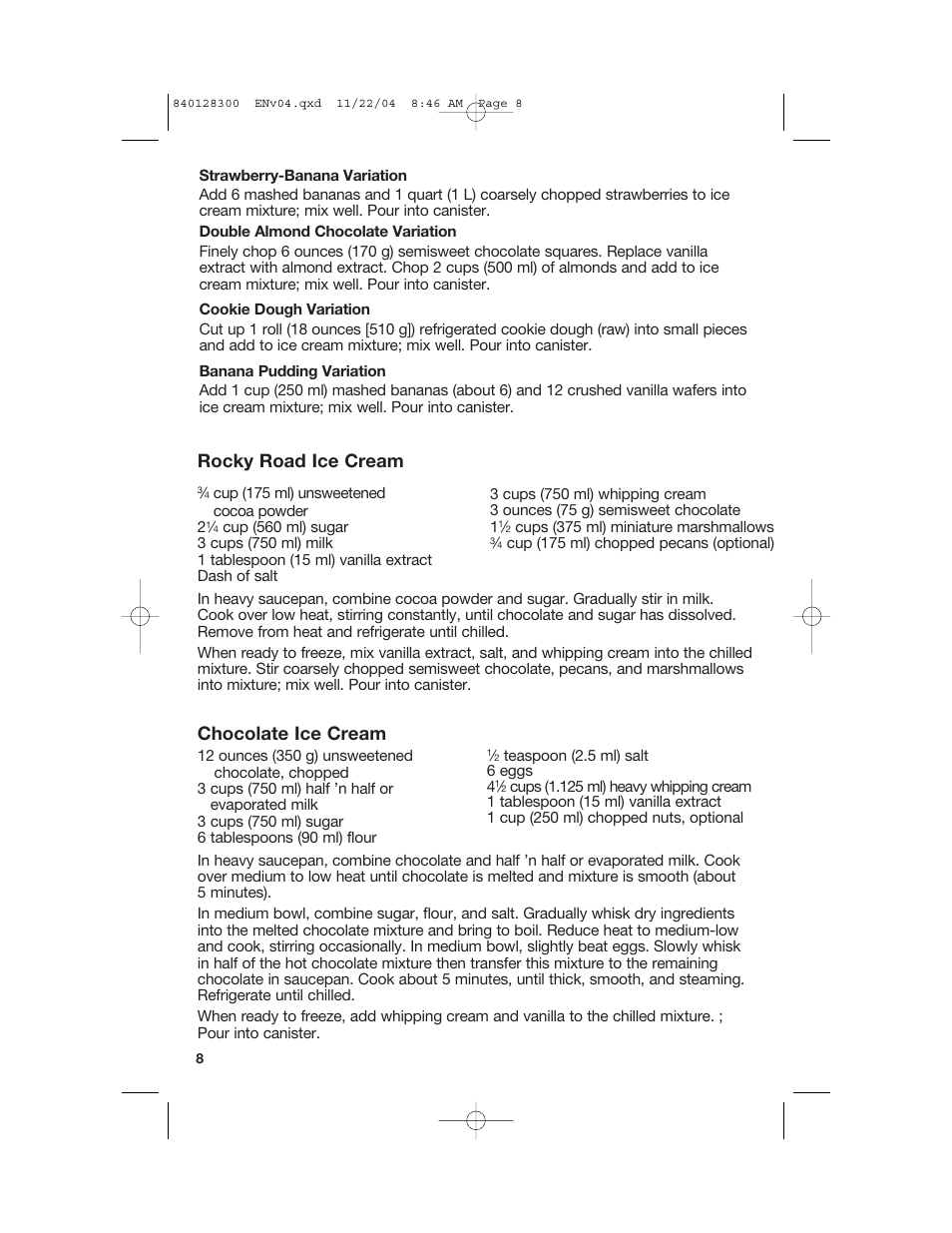 Rocky road ice cream, Chocolate ice cream | Hamilton Beach 68330 User Manual | Page 8 / 32