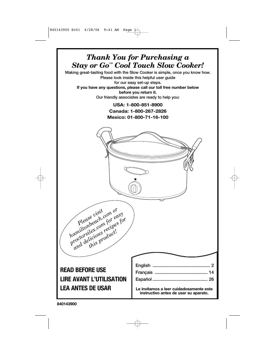 Hamilton Beach 840143900 User Manual | 8 pages