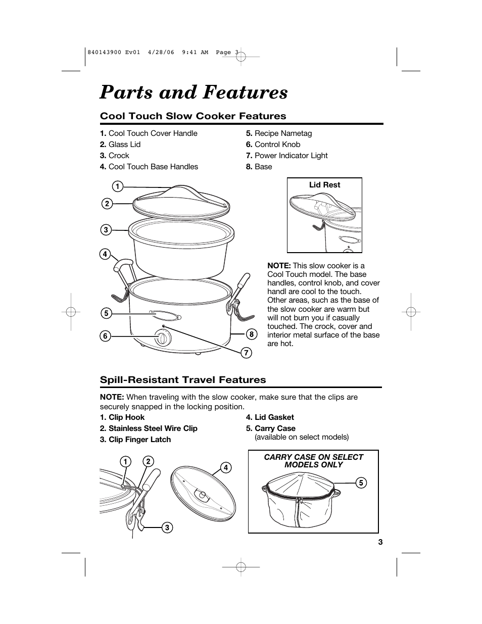 Parts and features | Hamilton Beach 840143900 User Manual | Page 3 / 8