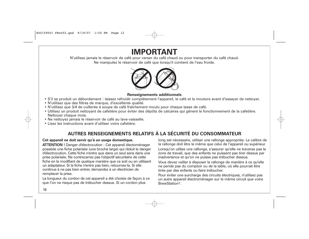 Important | Hamilton Beach 47374 User Manual | Page 12 / 32
