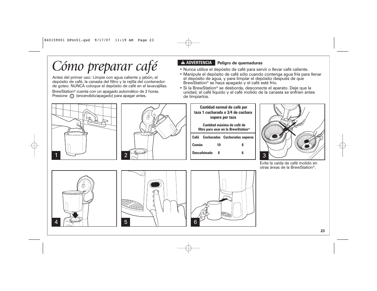 Cómo preparar café | Hamilton Beach 47374 User Manual | Page 23 / 32