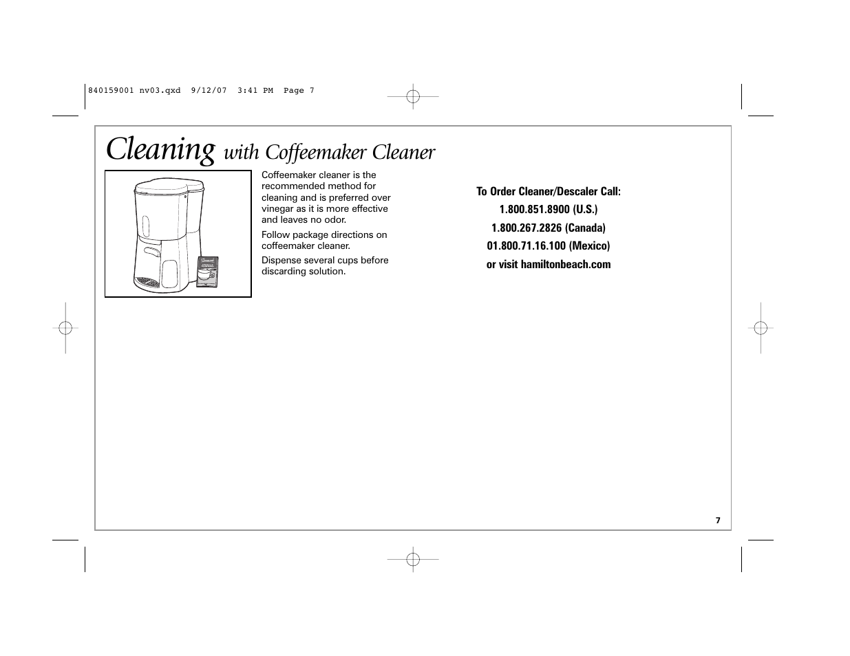 Cleaning, With coffeemaker cleaner | Hamilton Beach 47374 User Manual | Page 7 / 32