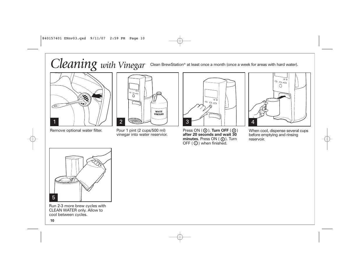 Cleaning, With vinegar | Hamilton Beach 47334C User Manual | Page 10 / 36