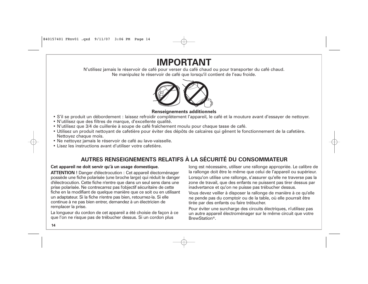 Important | Hamilton Beach 47334C User Manual | Page 14 / 36