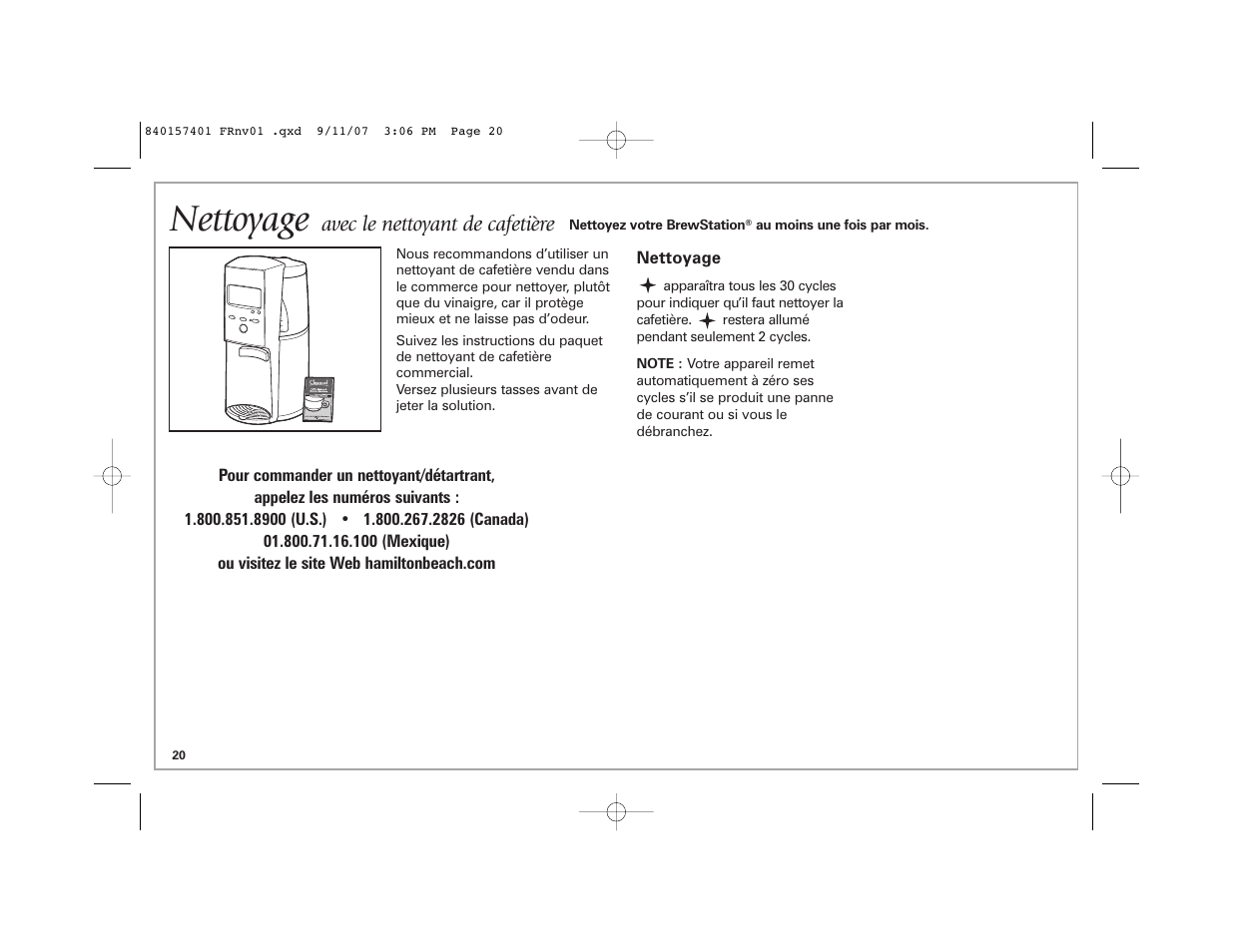 Nettoyage, Avec le nettoyant de cafetière | Hamilton Beach 47334C User Manual | Page 20 / 36