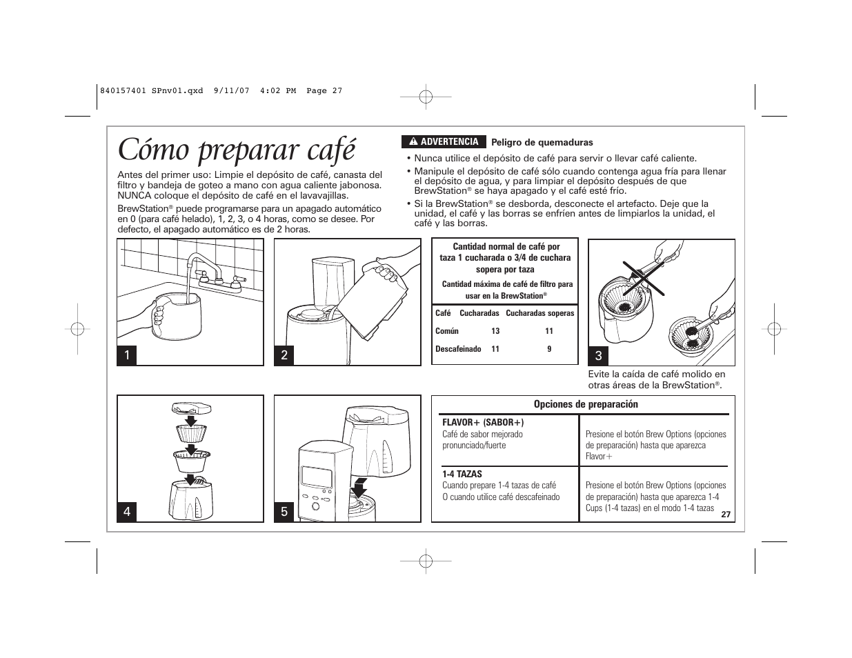 Cómo preparar café | Hamilton Beach 47334C User Manual | Page 27 / 36