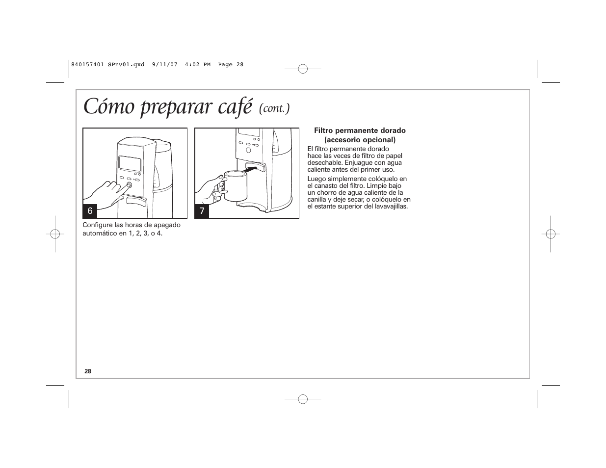 Cómo preparar café, Cont.) | Hamilton Beach 47334C User Manual | Page 28 / 36