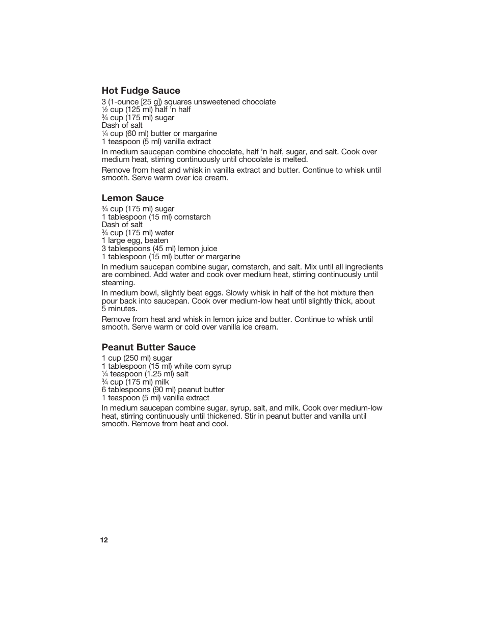 Hot fudge sauce, Lemon sauce, Peanut butter sauce | Hamilton Beach Ice Cream and Frozen Yogurt Maker User Manual | Page 12 / 13