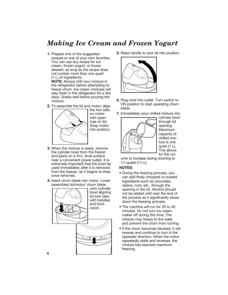 Making ice cream and frozen yogurt | Hamilton Beach Ice Cream and Frozen Yogurt Maker User Manual | Page 4 / 13
