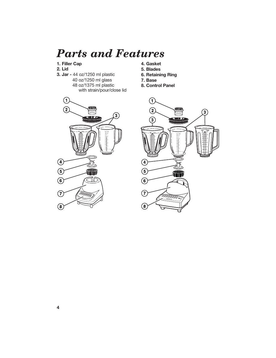 Parts and features | Hamilton Beach 840071000 User Manual | Page 4 / 11