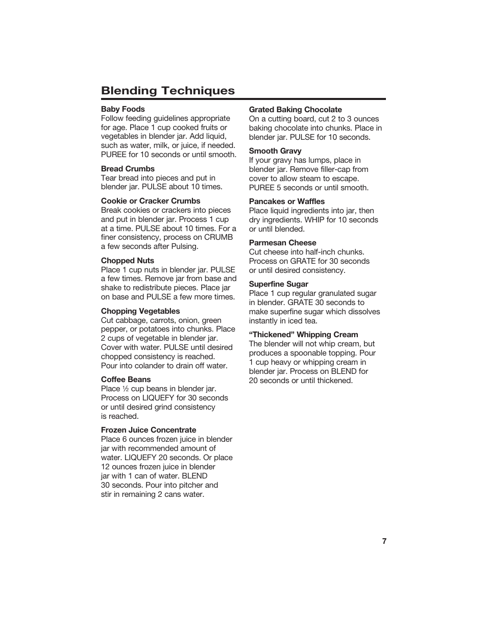 Blending techniques | Hamilton Beach 840071000 User Manual | Page 7 / 11