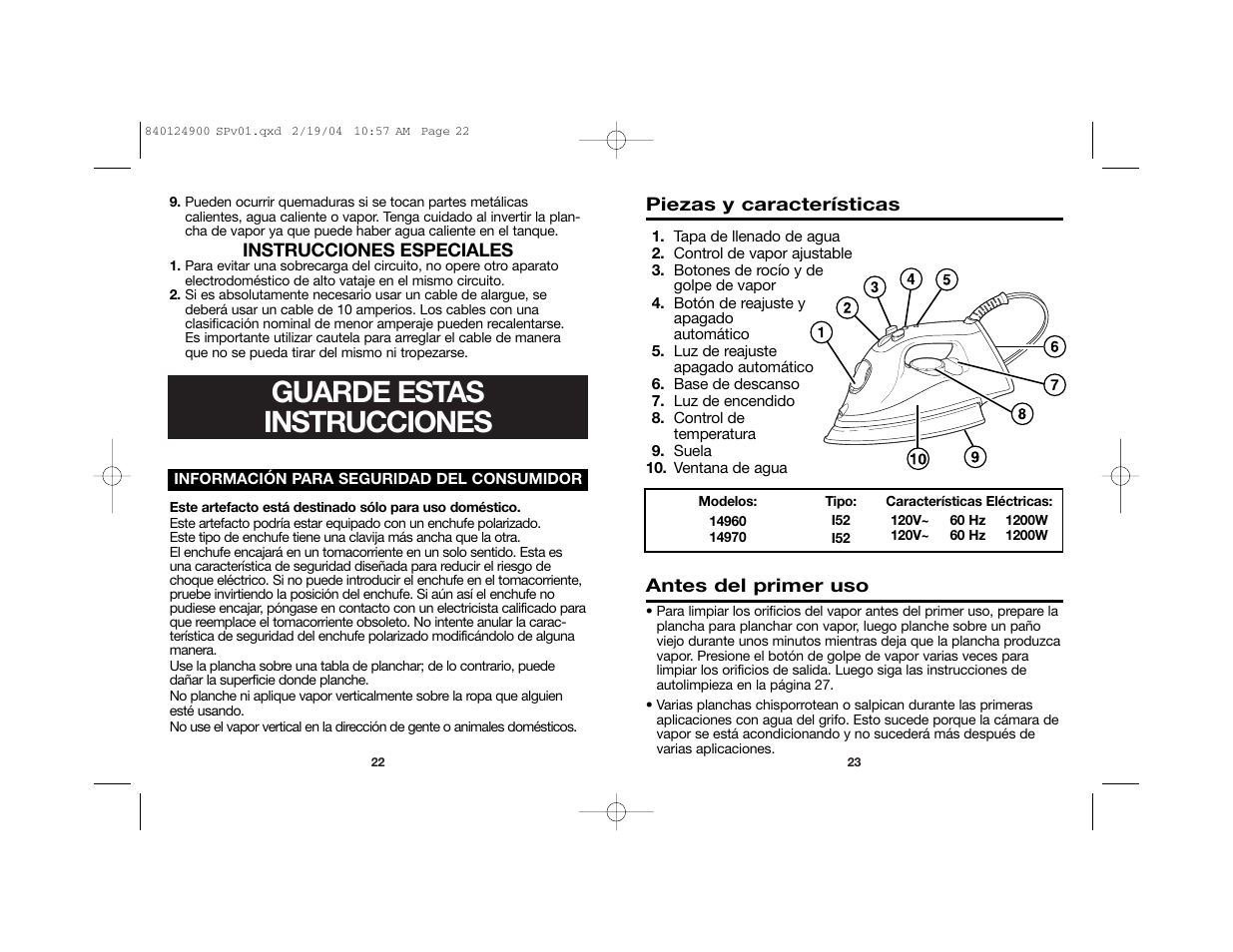 Guarde estas instrucciones | Hamilton Beach 14970 User Manual | Page 14 / 19