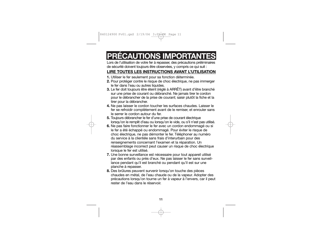 Précautions importantes | Hamilton Beach 14970 User Manual | Page 7 / 19